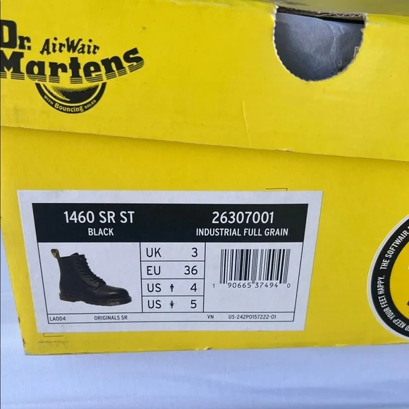 Dr. Martens Black Boots with Yellow Stitching Industrial Full grain (Steel Cap )